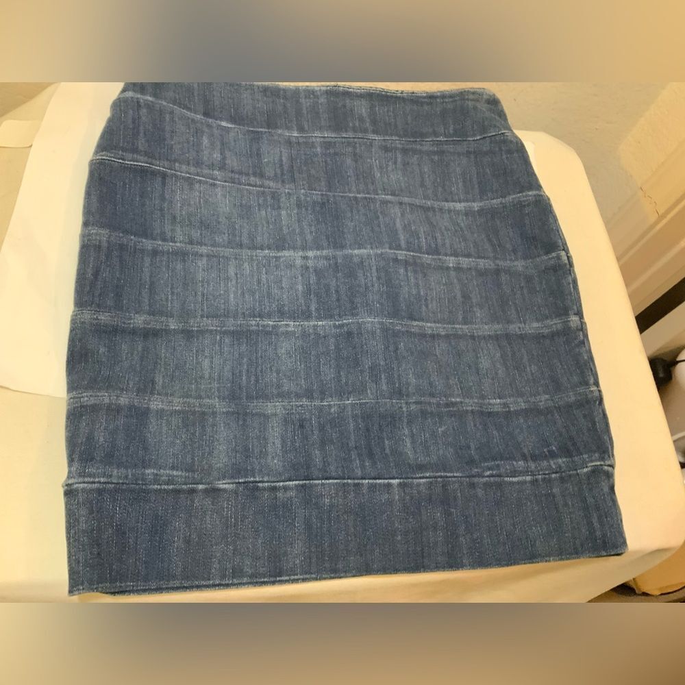 Current/Elliott Womens 1 Skirt Pencil Tiered Denim Blue